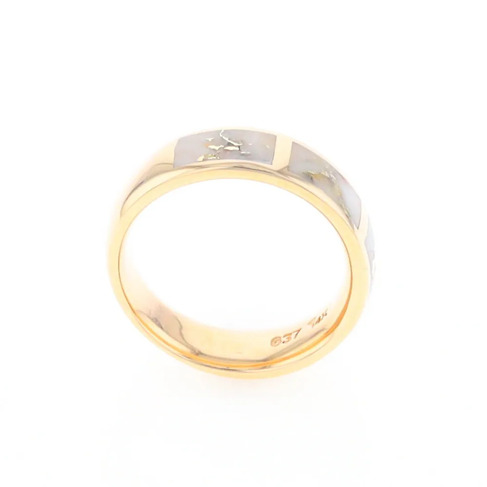 G2 Gold Quartz Ring, Three Section Rectangle Inlaid Band