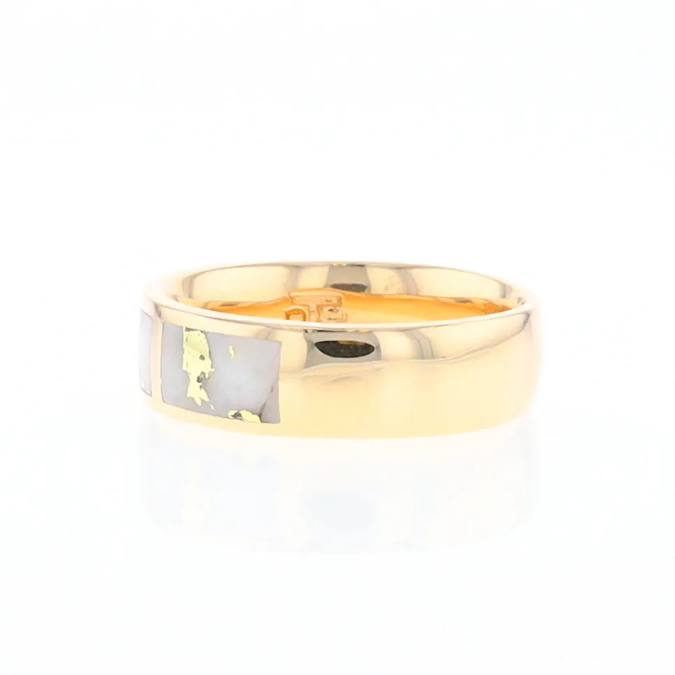G2 Gold Quartz Ring, Three Section Rectangle Inlaid Band