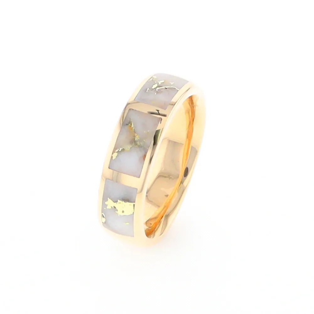 G2 Gold Quartz Ring, Three Section Rectangle Inlaid Band