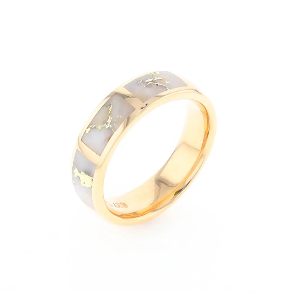 G2 Gold Quartz Ring, Three Section Rectangle Inlaid Band