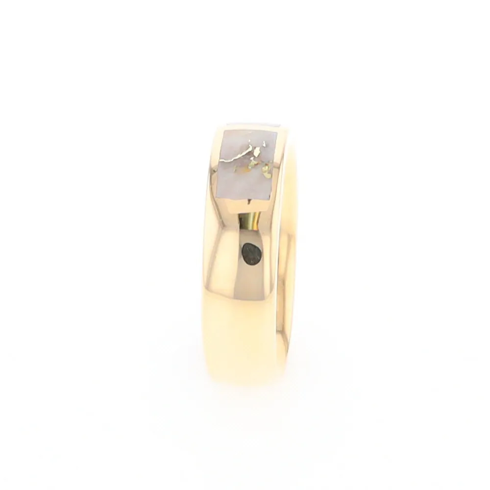 G2 Gold Quartz Ring, Three Section Rectangle Inlaid Band