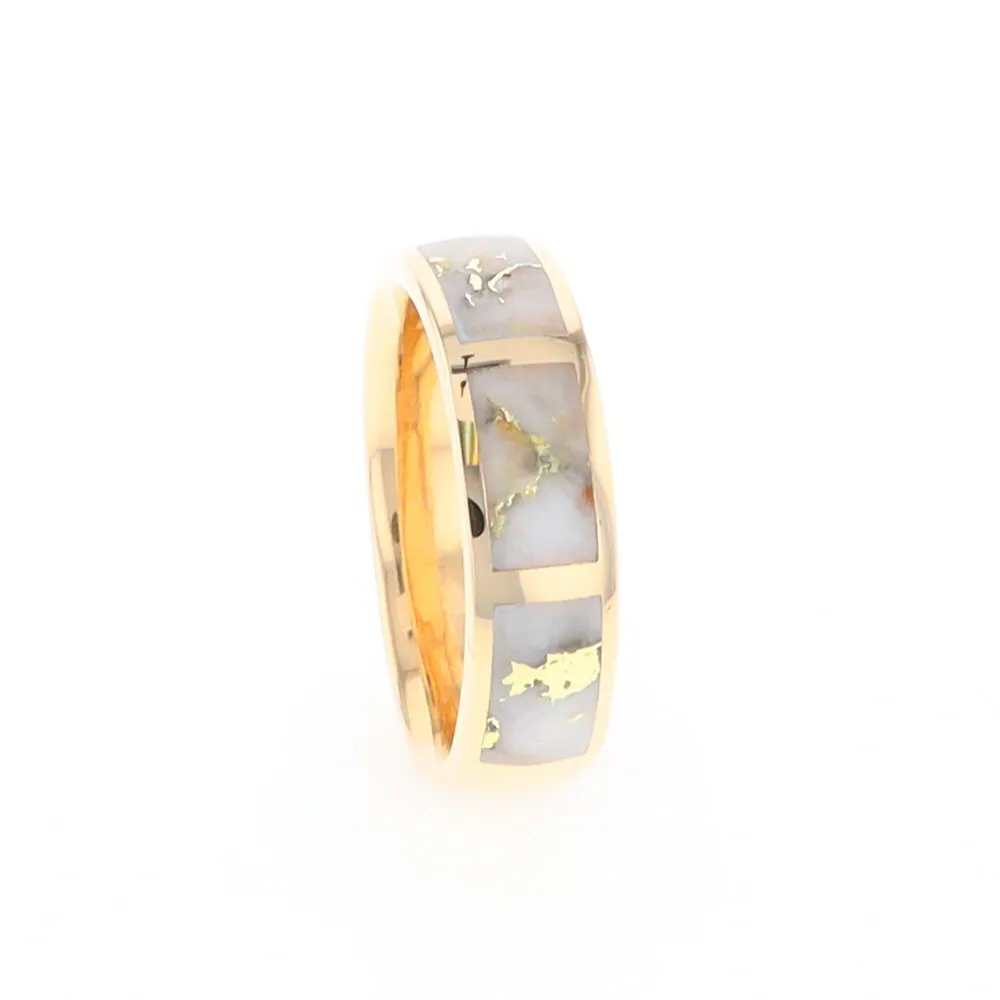 G2 Gold Quartz Ring, Three Section Rectangle Inlaid Band