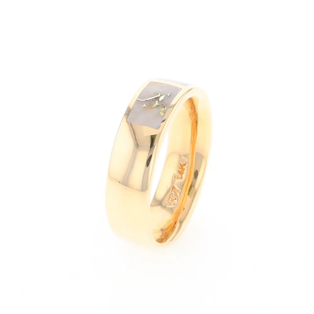 G2 Gold Quartz Ring, Three Section Rectangle Inlaid Band