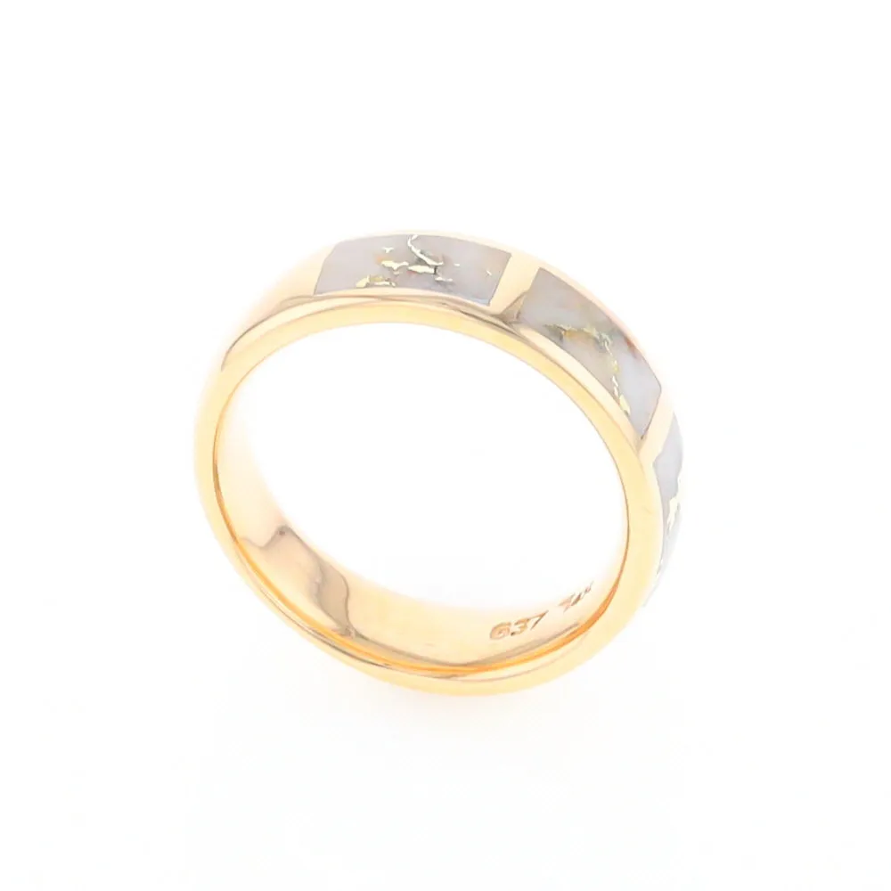 G2 Gold Quartz Ring, Three Section Rectangle Inlaid Band