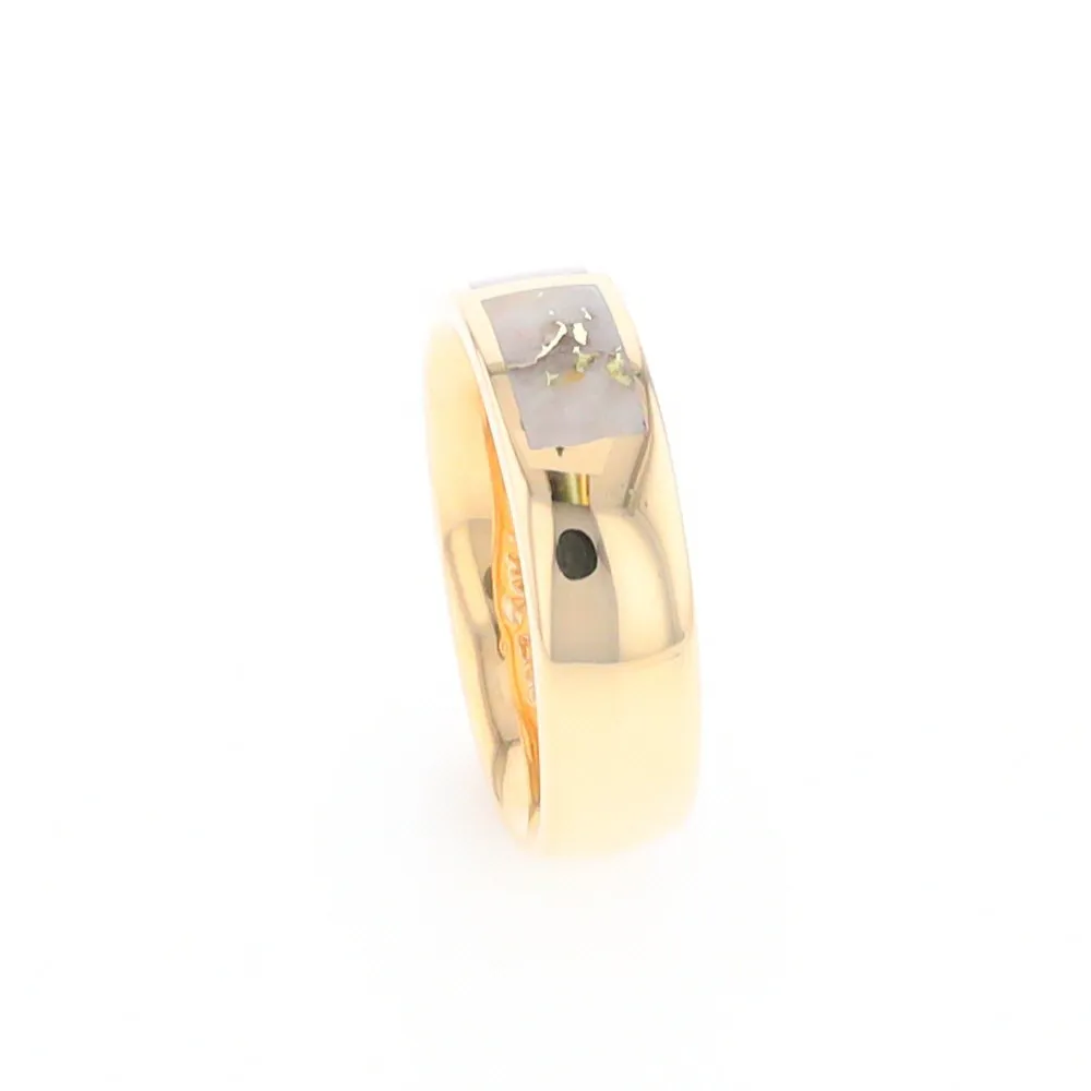 G2 Gold Quartz Ring, Three Section Rectangle Inlaid Band