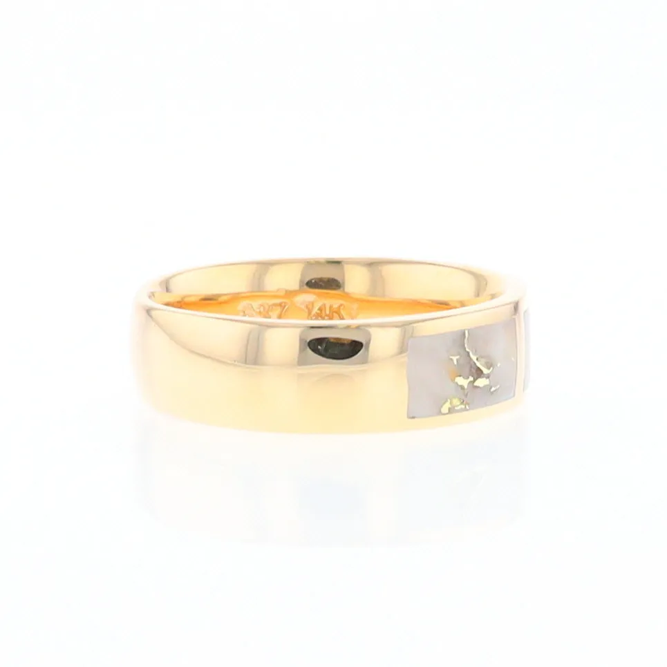 G2 Gold Quartz Ring, Three Section Rectangle Inlaid Band