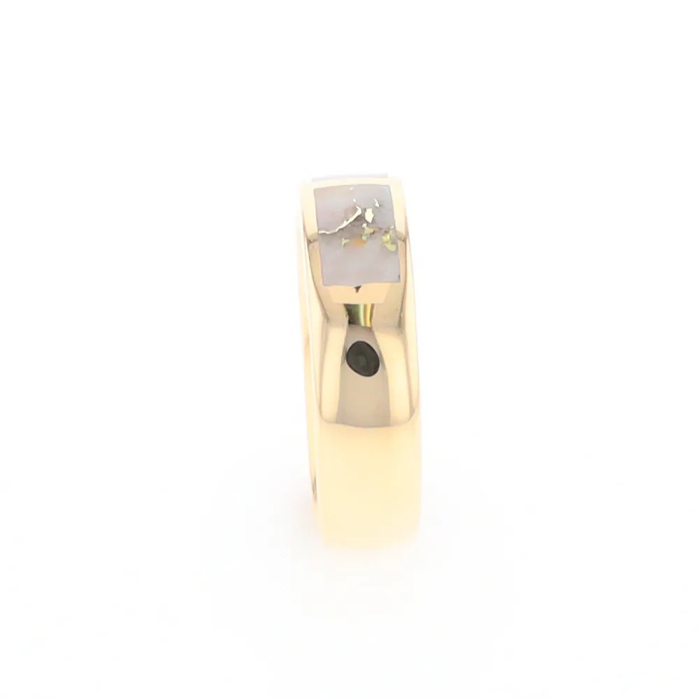 G2 Gold Quartz Ring, Three Section Rectangle Inlaid Band