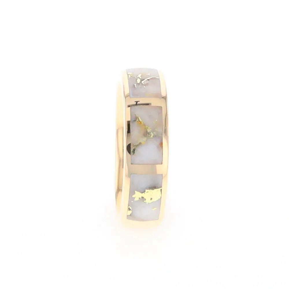 G2 Gold Quartz Ring, Three Section Rectangle Inlaid Band