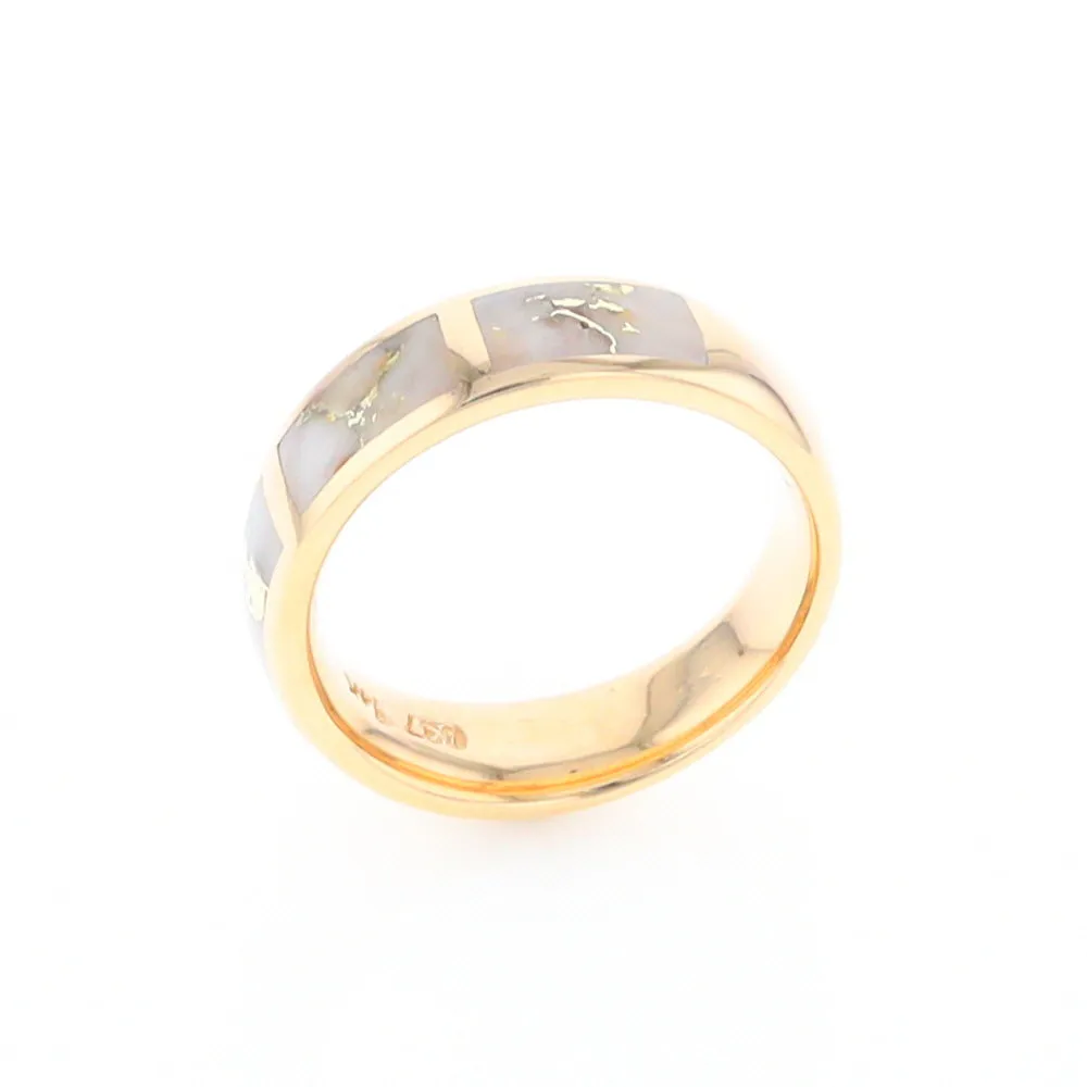 G2 Gold Quartz Ring, Three Section Rectangle Inlaid Band