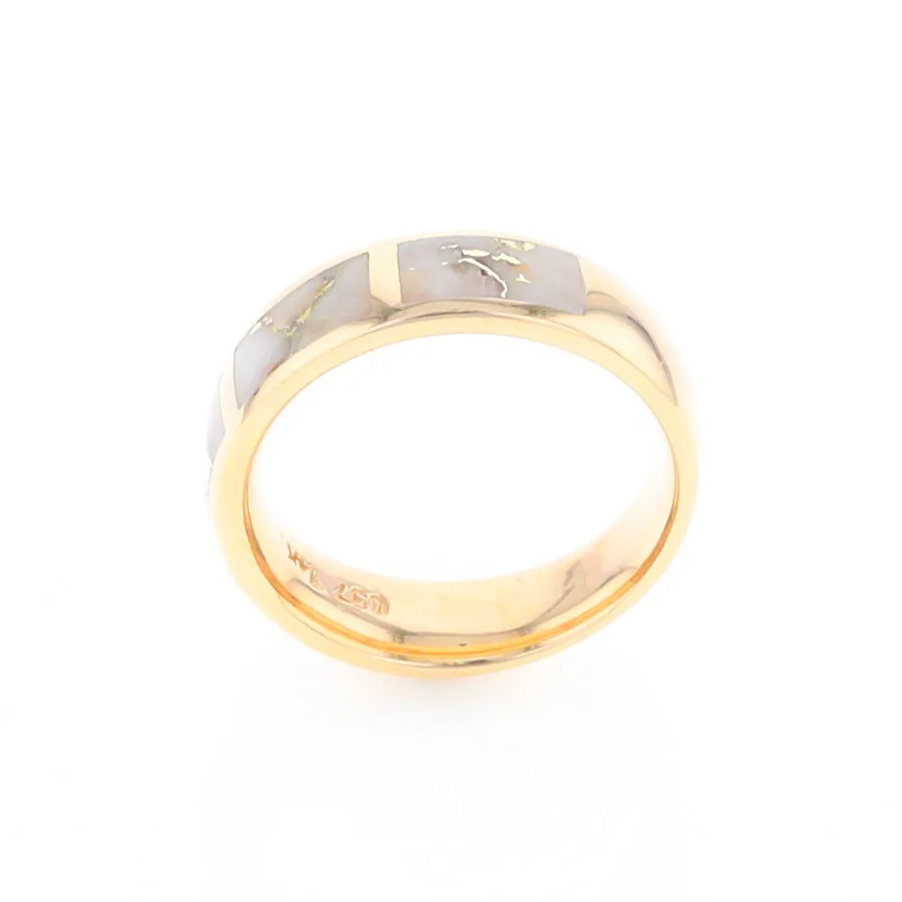 G2 Gold Quartz Ring, Three Section Rectangle Inlaid Band