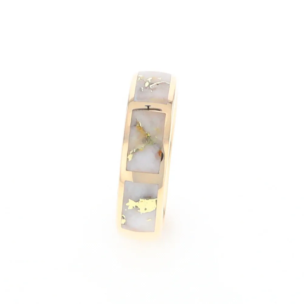 G2 Gold Quartz Ring, Three Section Rectangle Inlaid Band