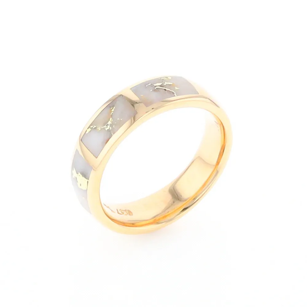 G2 Gold Quartz Ring, Three Section Rectangle Inlaid Band