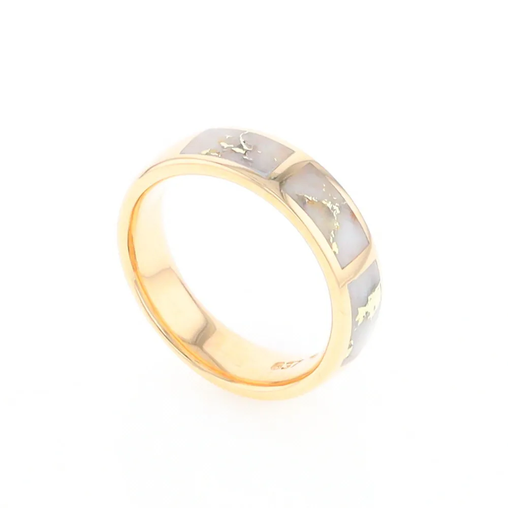 G2 Gold Quartz Ring, Three Section Rectangle Inlaid Band