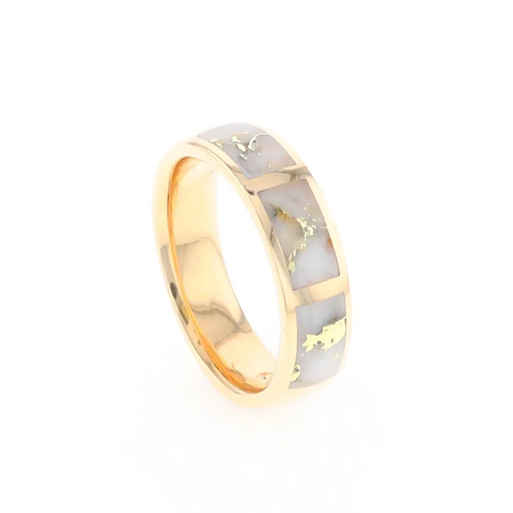 G2 Gold Quartz Ring, Three Section Rectangle Inlaid Band