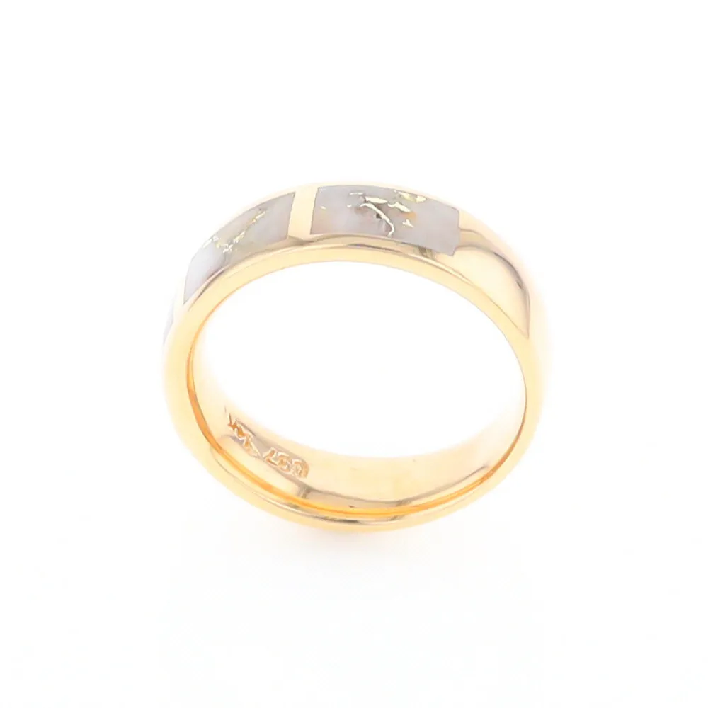 G2 Gold Quartz Ring, Three Section Rectangle Inlaid Band