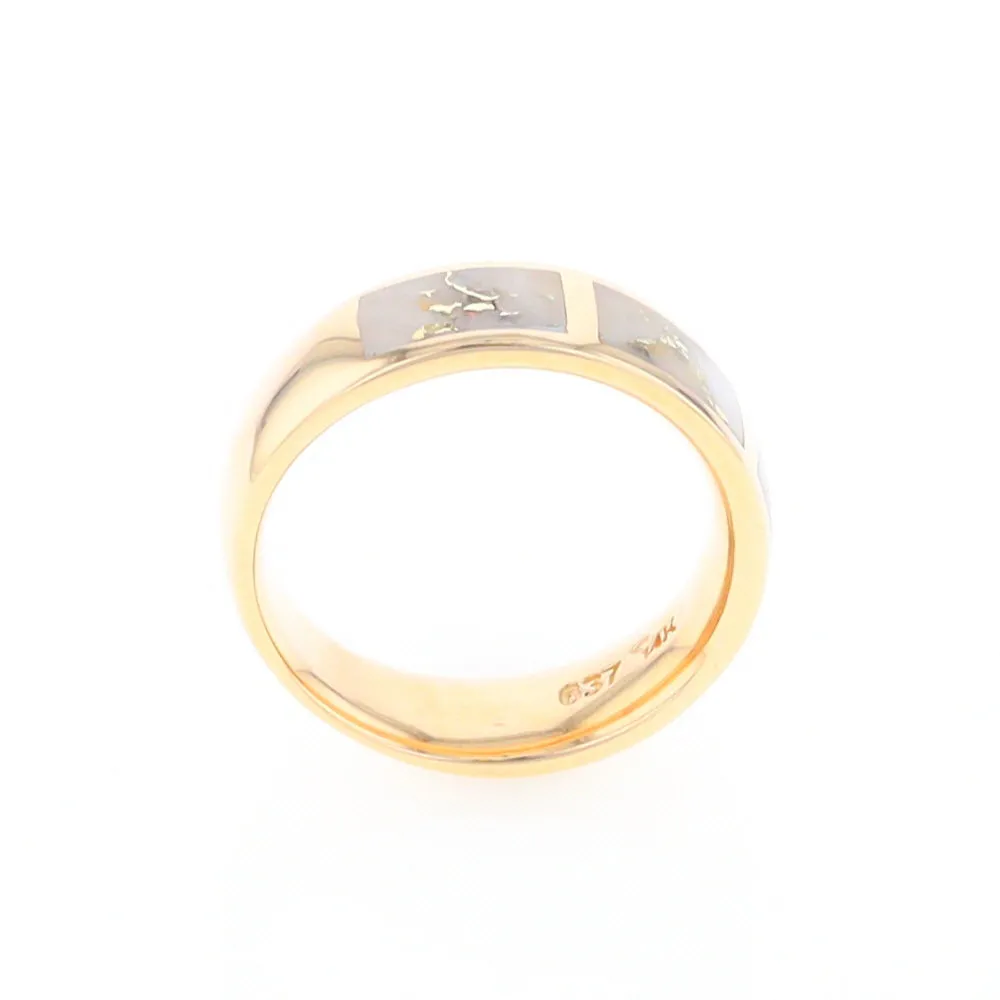 G2 Gold Quartz Ring, Three Section Rectangle Inlaid Band