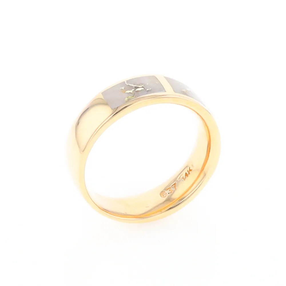 G2 Gold Quartz Ring, Three Section Rectangle Inlaid Band