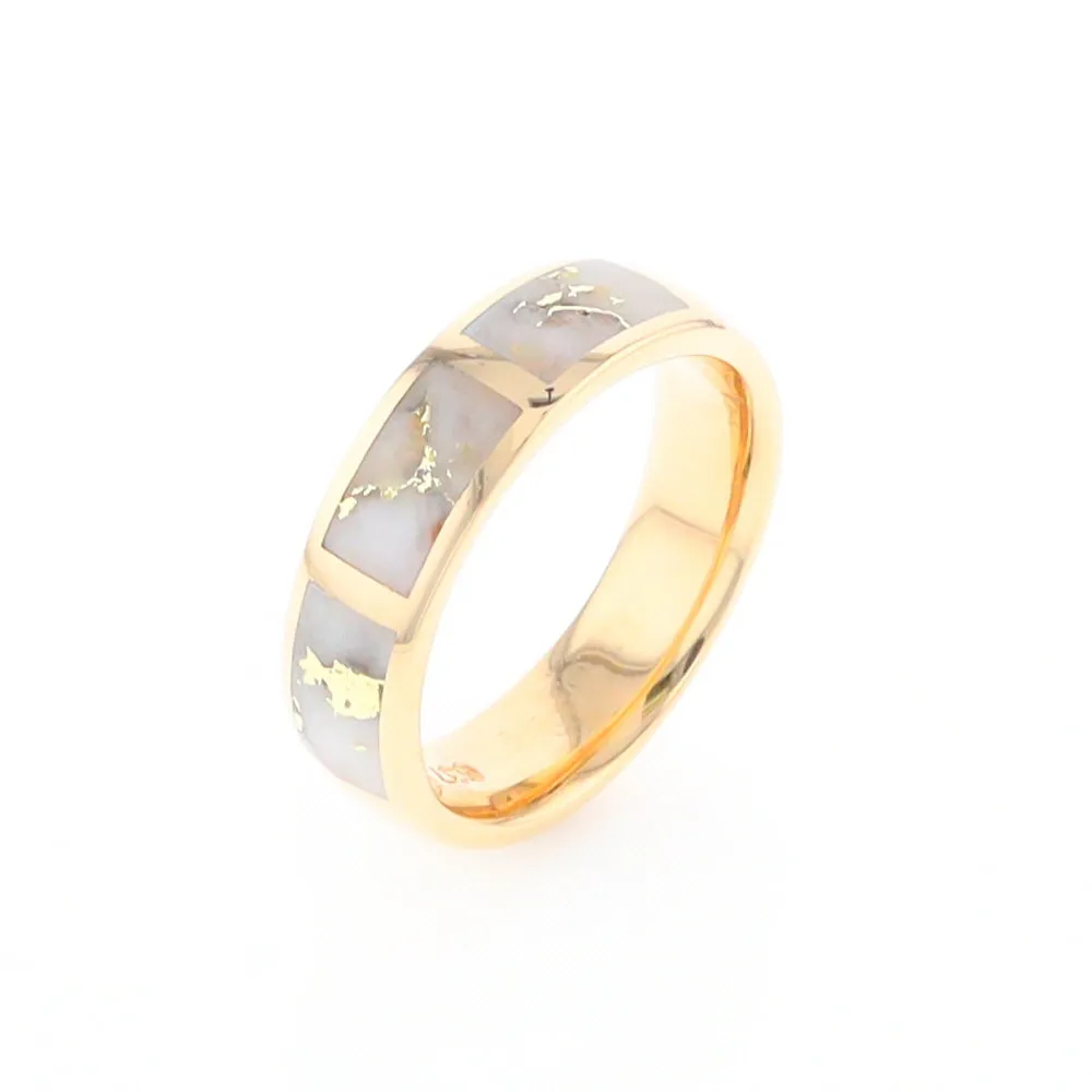 G2 Gold Quartz Ring, Three Section Rectangle Inlaid Band