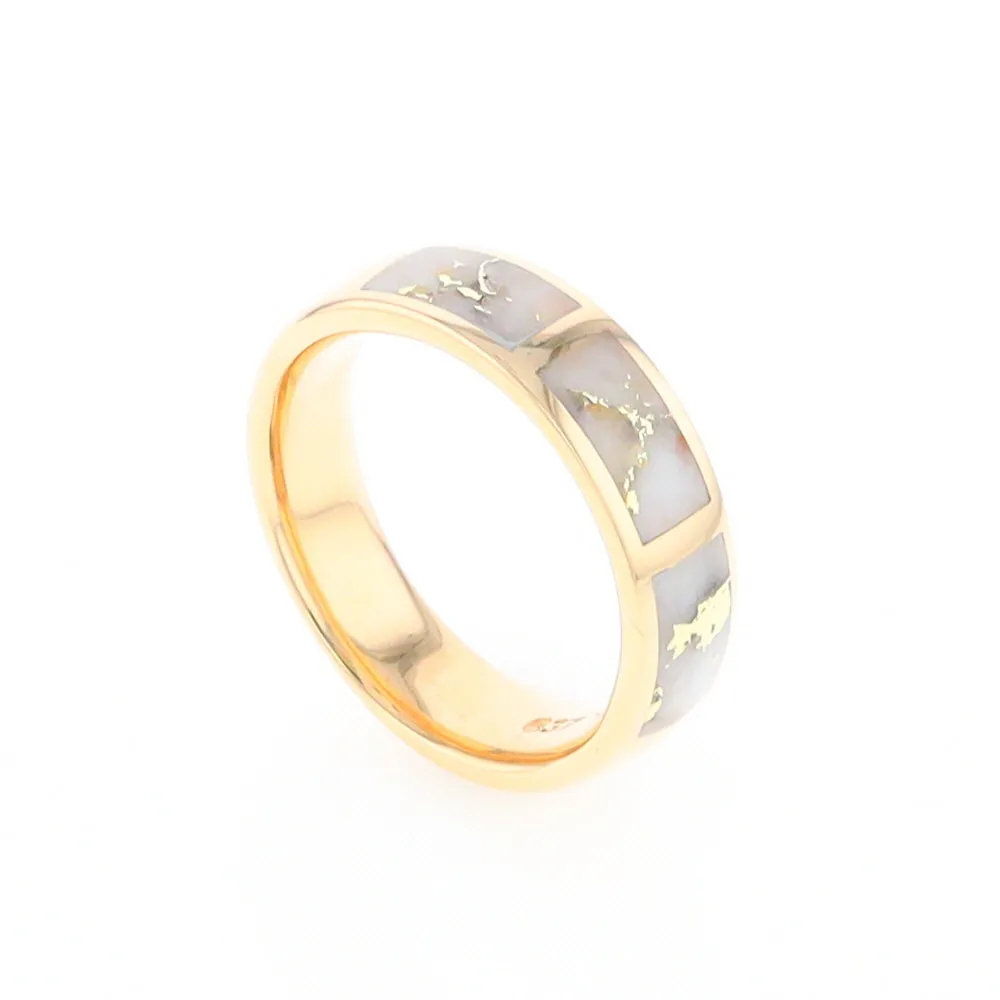 G2 Gold Quartz Ring, Three Section Rectangle Inlaid Band
