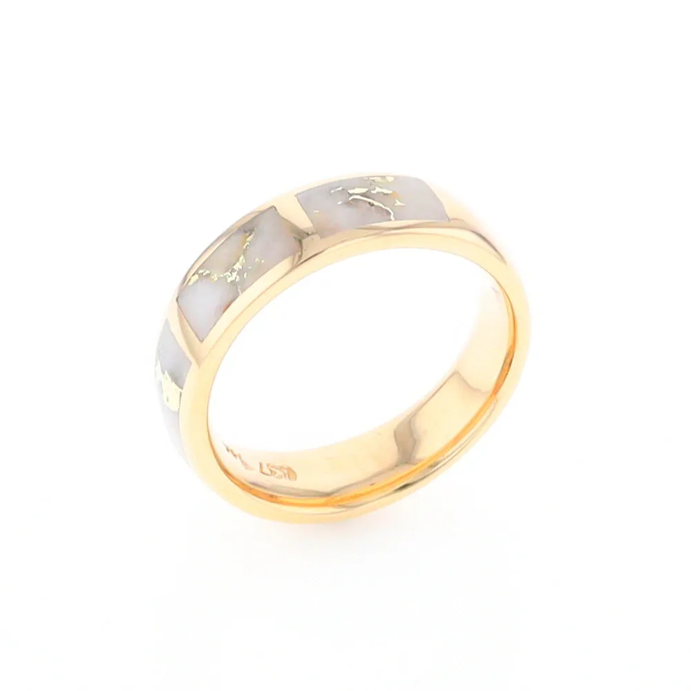 G2 Gold Quartz Ring, Three Section Rectangle Inlaid Band