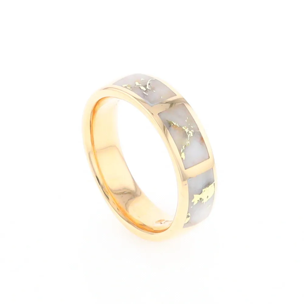 G2 Gold Quartz Ring, Three Section Rectangle Inlaid Band