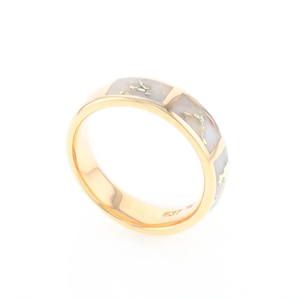 G2 Gold Quartz Ring, Three Section Rectangle Inlaid Band