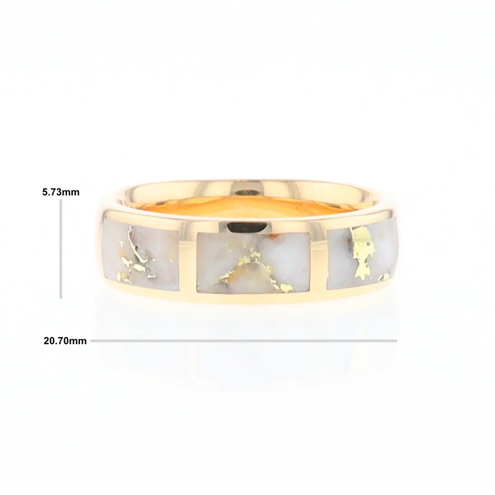 G2 Gold Quartz Ring, Three Section Rectangle Inlaid Band