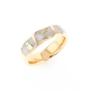 G2 Gold Quartz Ring, Three Section Rectangle Inlaid Band