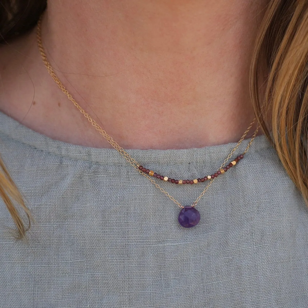 Garnet & 18k Gold Vermeil Cubes Arc Necklace