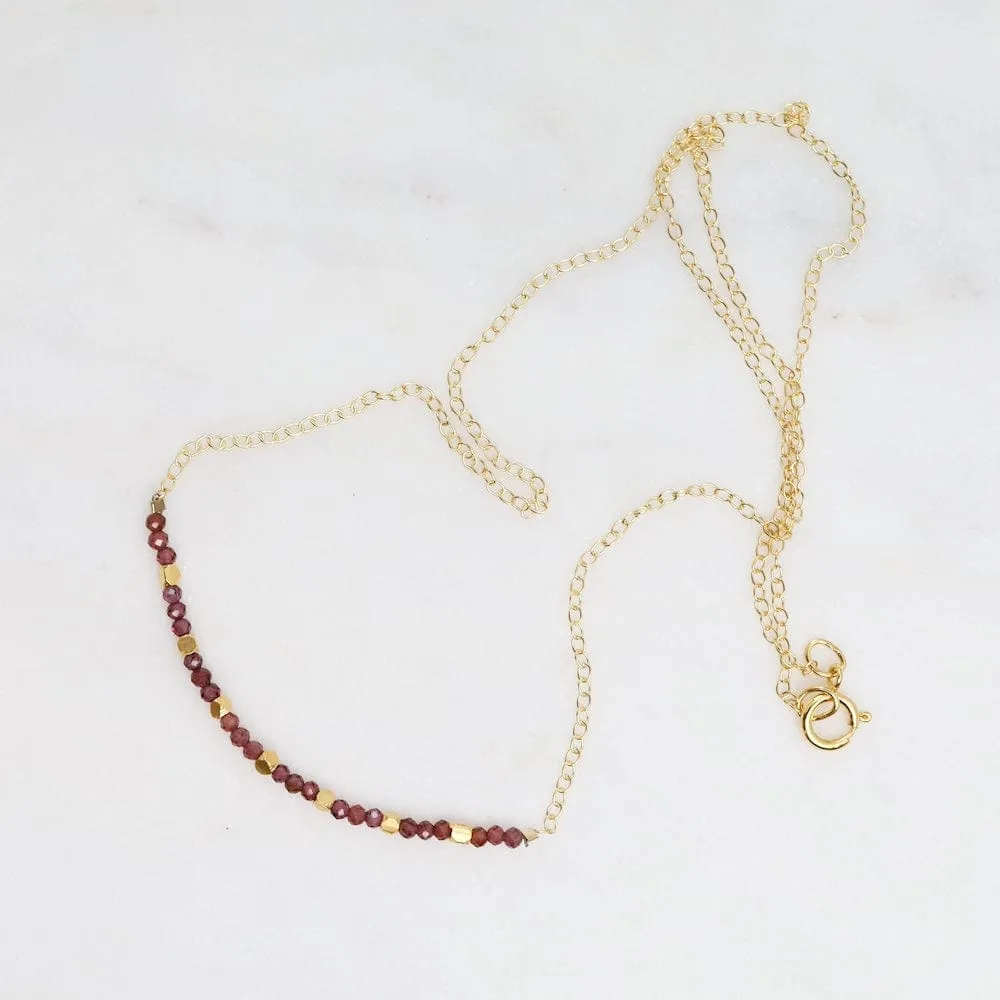 Garnet & 18k Gold Vermeil Cubes Arc Necklace