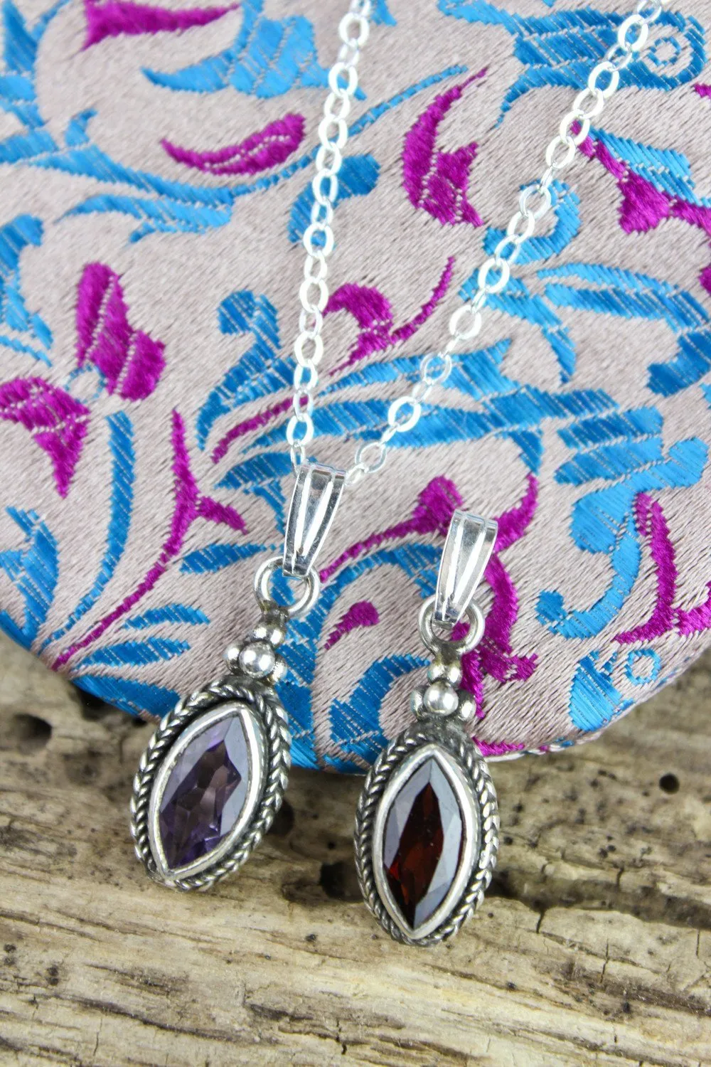Garnet and Amethyst Charm Necklace Gift Set