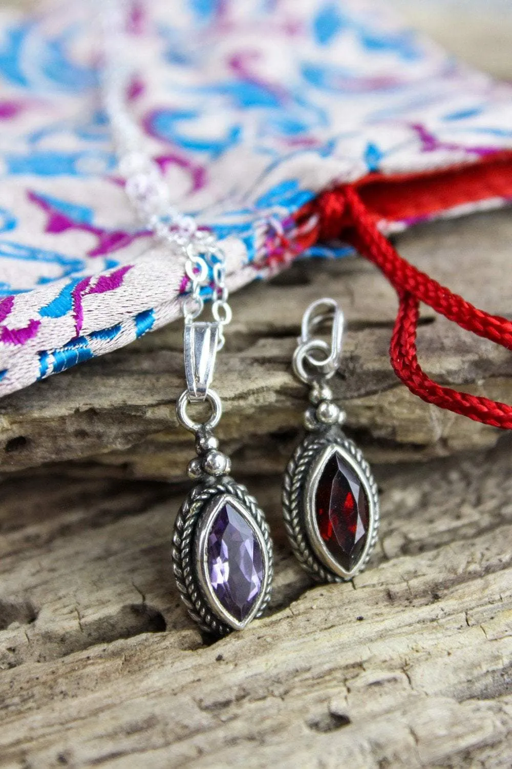 Garnet and Amethyst Charm Necklace Gift Set