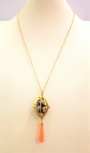 Gazebo Locket with Lava Stones, Green Agates & Peach Jade Pendant