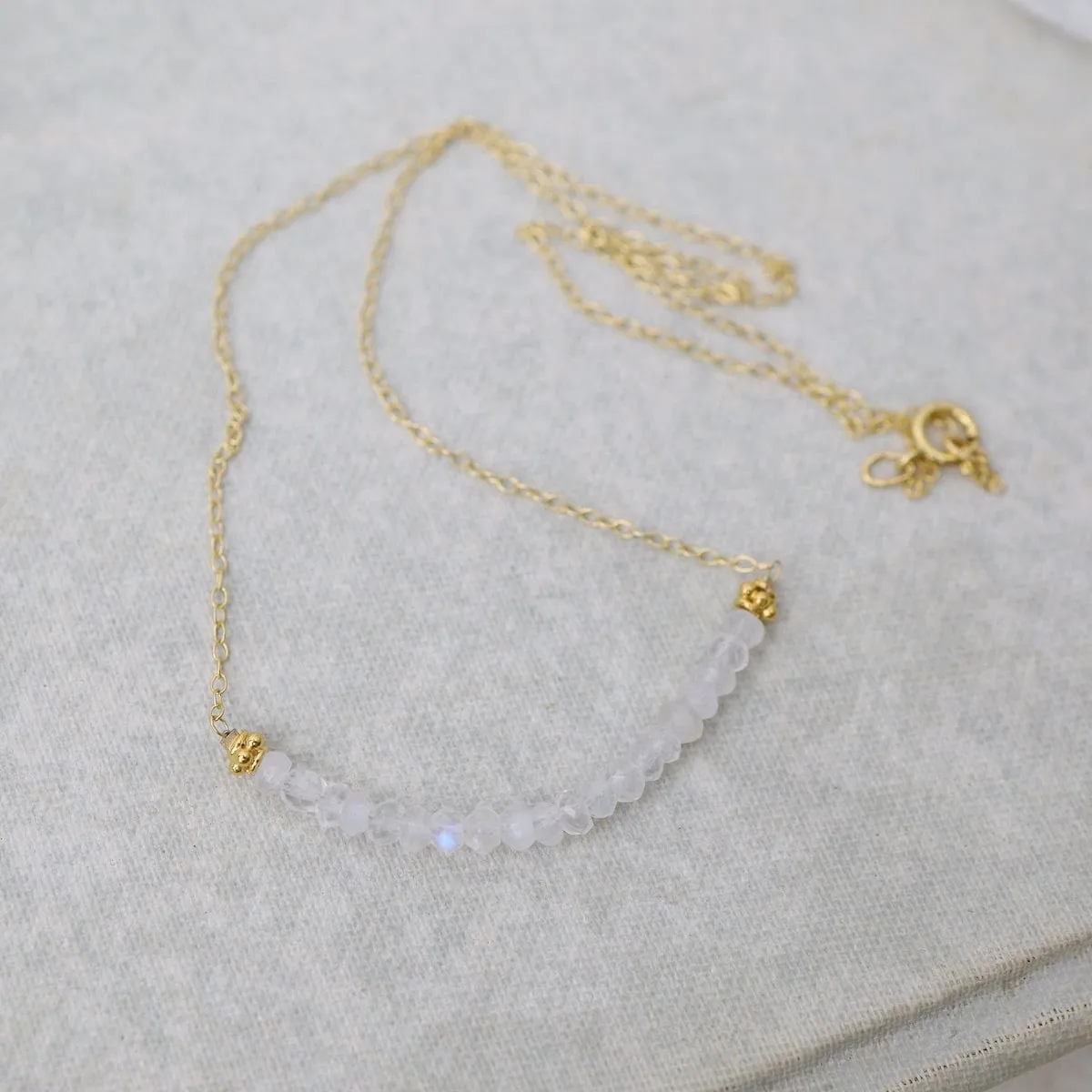 Gold Filled Chain with Gemstone Arc - Rainbow Moonstone
