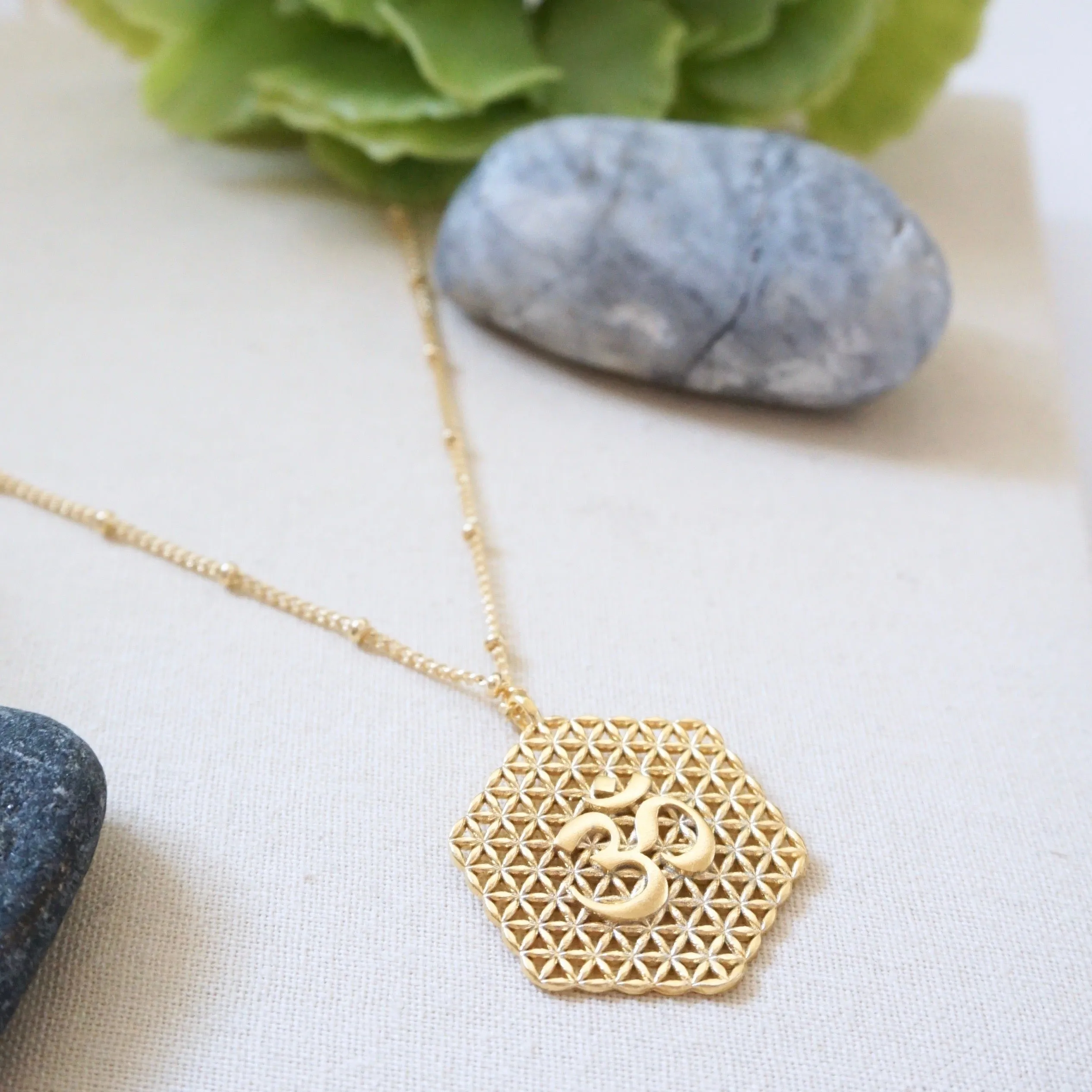 Gold Om Medallion Necklace