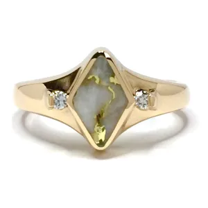Gold Quartz Ring Diamond Shape Inlaid with .05ctw Round Diamonds