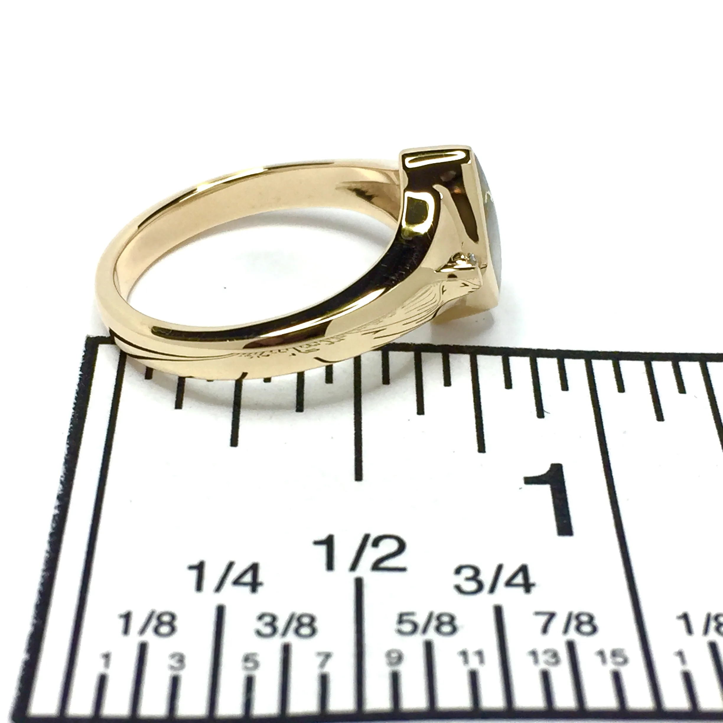 Gold Quartz Ring Diamond Shape Inlaid with .05ctw Round Diamonds