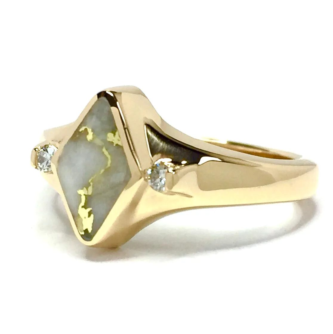 Gold Quartz Ring Diamond Shape Inlaid with .05ctw Round Diamonds