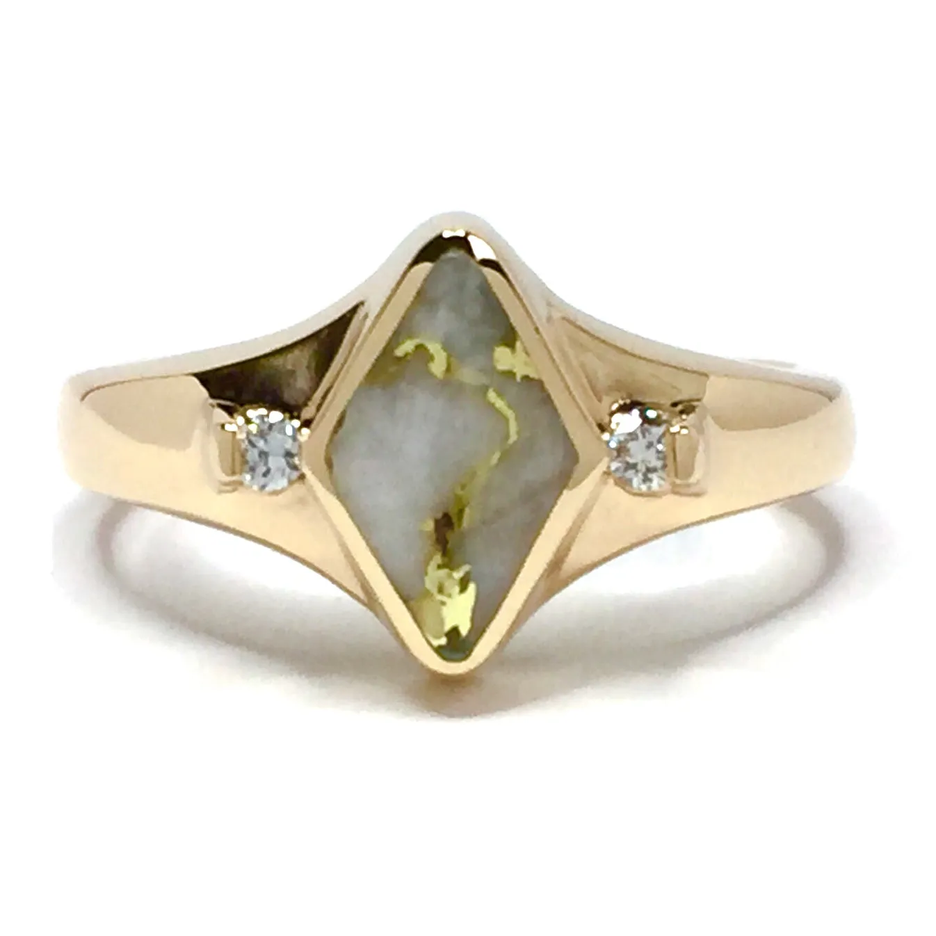 Gold Quartz Ring Diamond Shape Inlaid with .05ctw Round Diamonds
