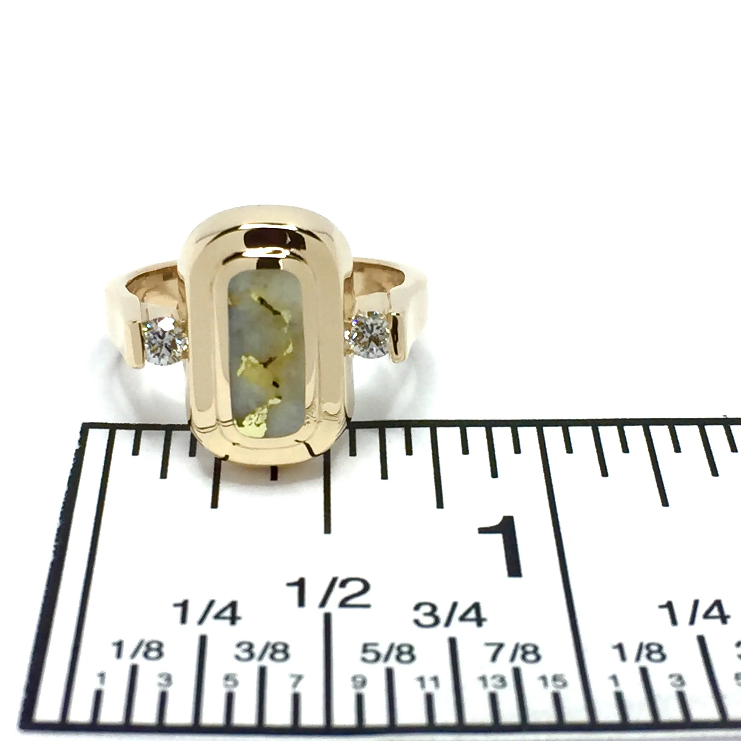 Gold Quartz Ring Oval Inlaid Design with .06ctw Round Diamonds