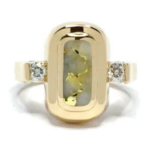 Gold Quartz Ring Oval Inlaid Design with .06ctw Round Diamonds