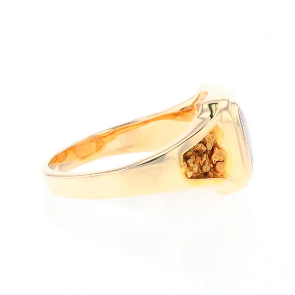Gold Quartz Ring Square Inlaid Center Design with Natural Nugget Sides