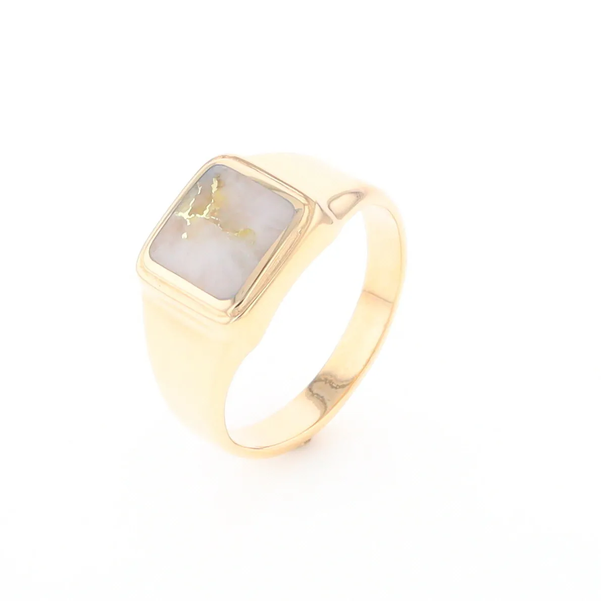 Gold Quartz Ring Square Inlaid Design
