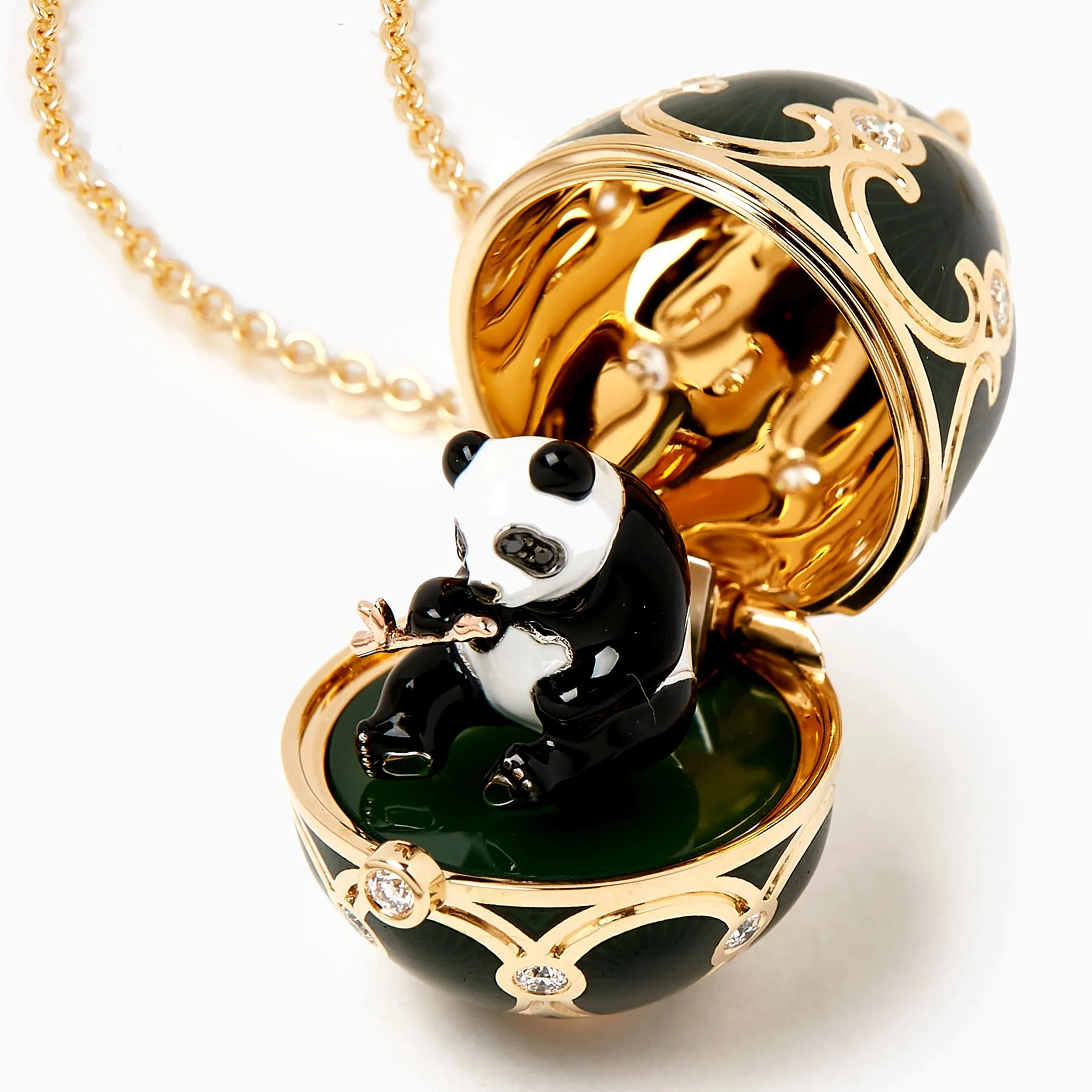 Guilloché Enamel Panda Surprise Locket