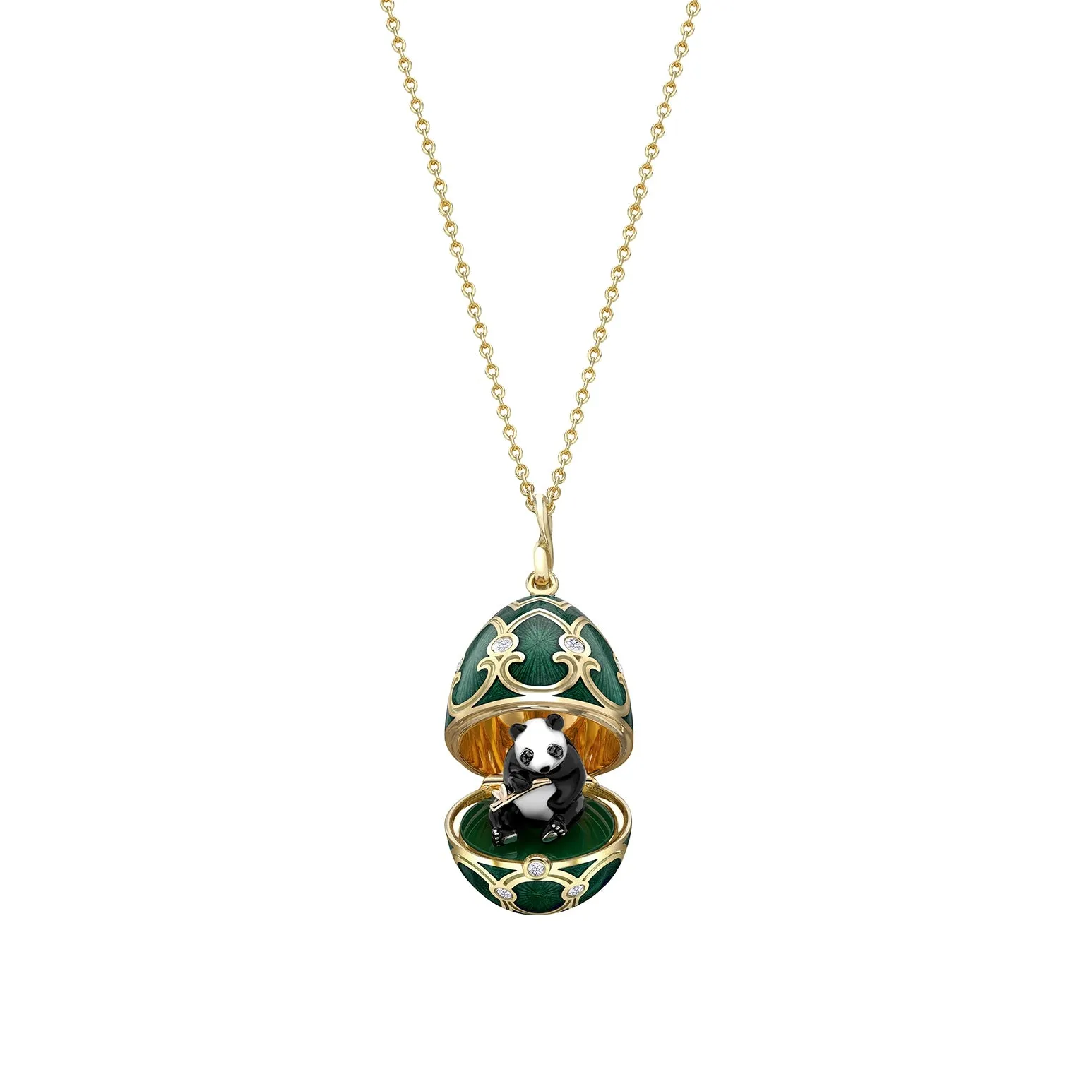 Guilloché Enamel Panda Surprise Locket