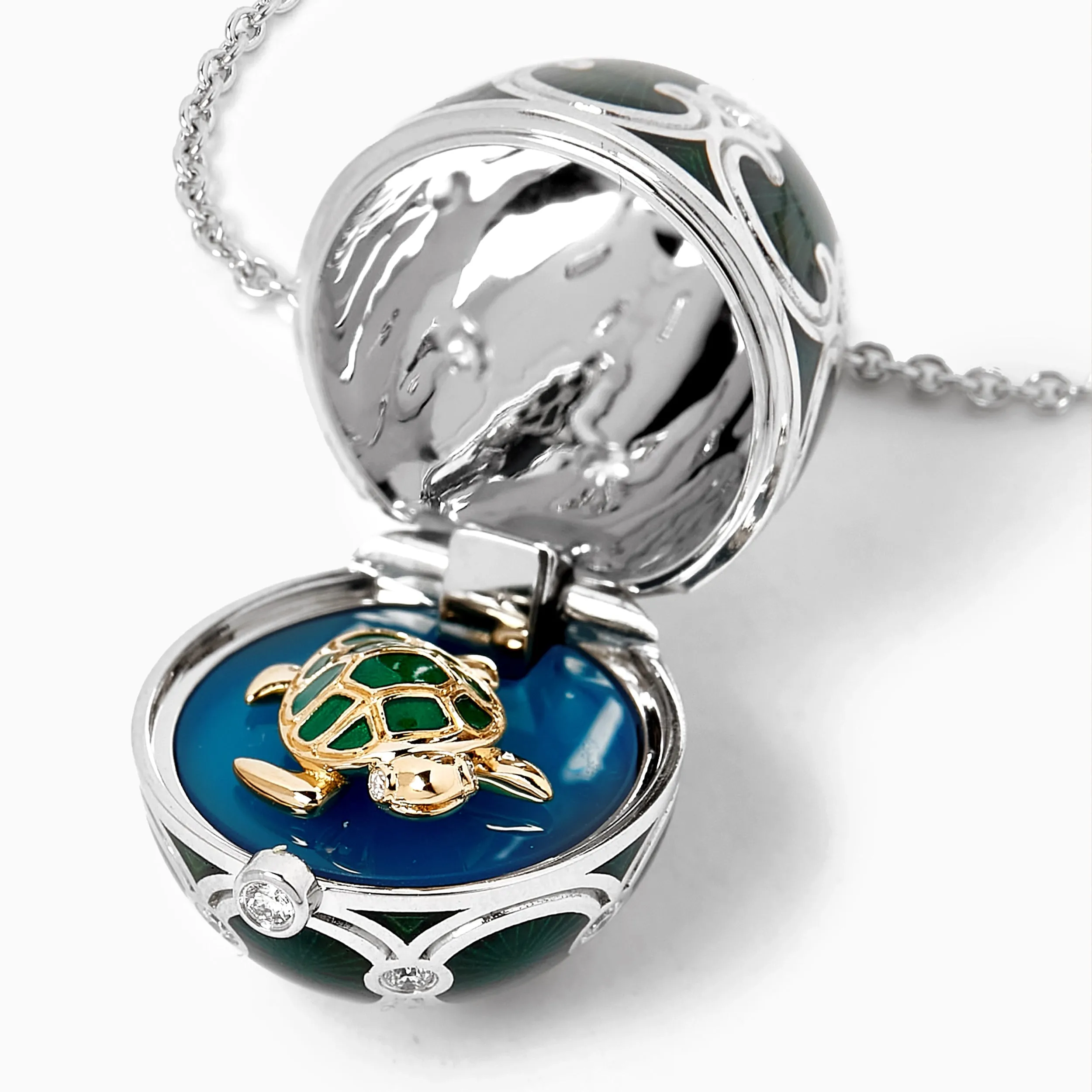 Guilloché Enamel Turtle Surprise Locket