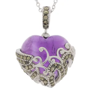 Heart Purple Amethyst Sterling Silver Pendant with Accent