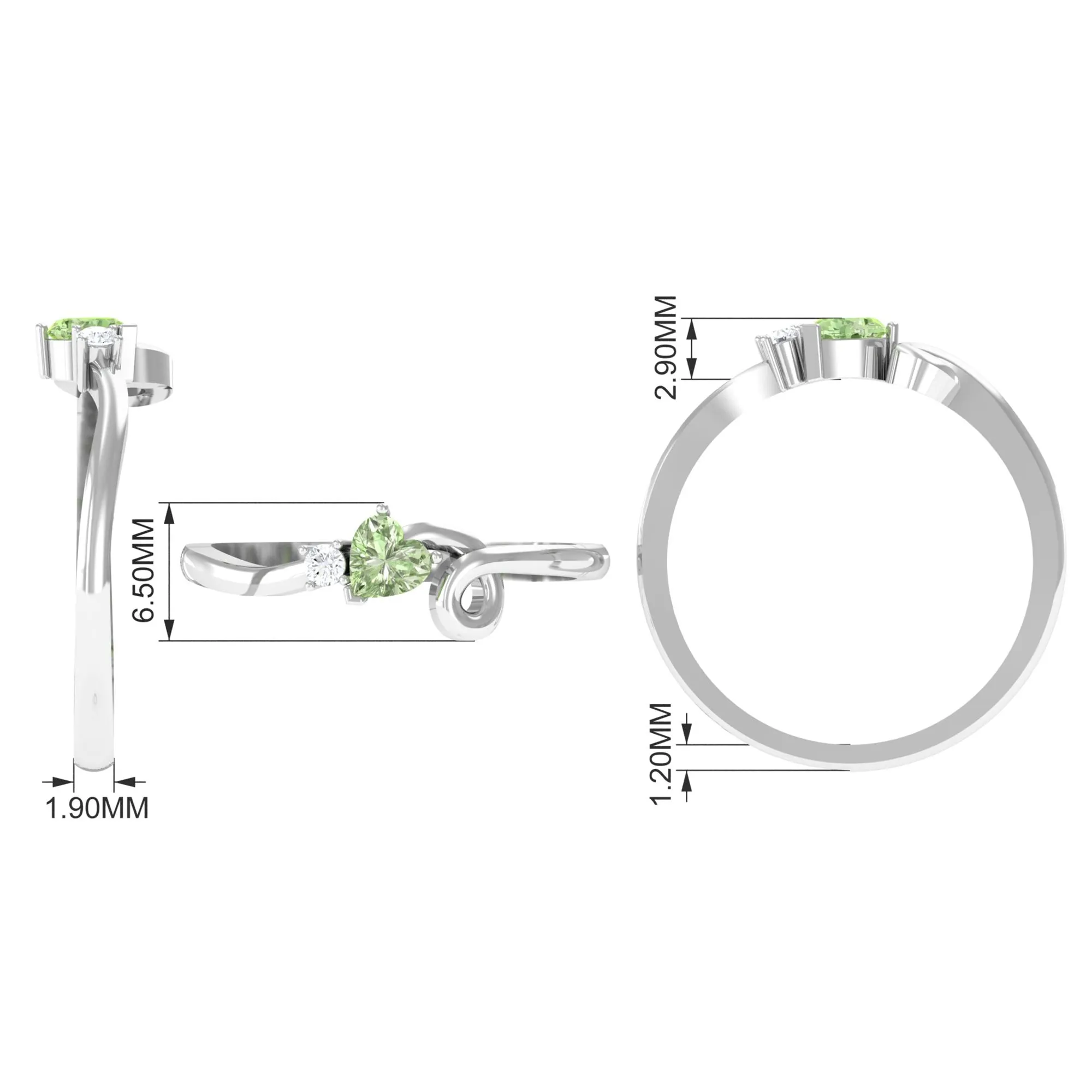 Heart Shape Green Sapphire and Diamond Twisted Promise Ring