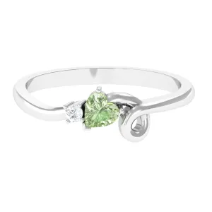 Heart Shape Green Sapphire and Diamond Twisted Promise Ring