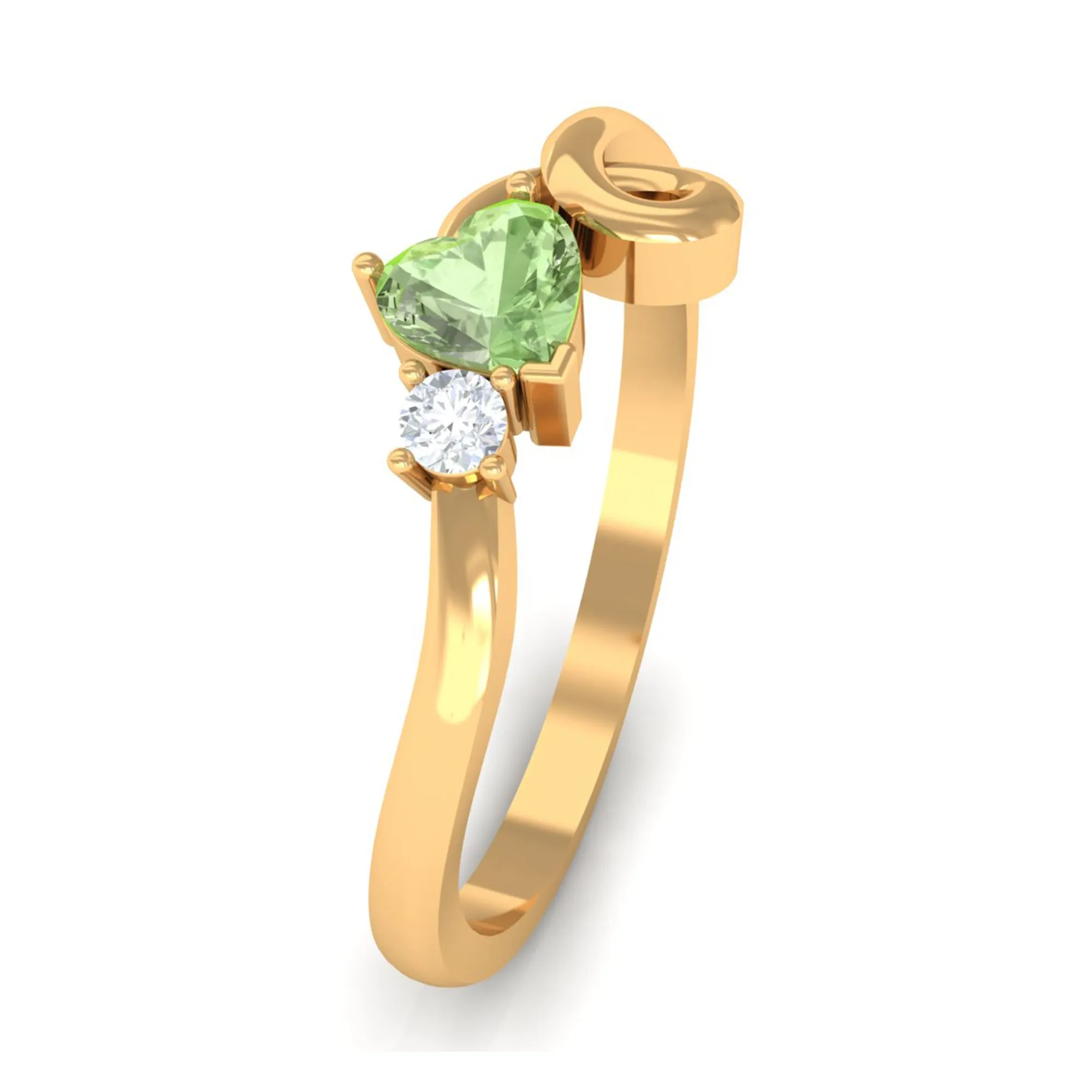 Heart Shape Green Sapphire and Diamond Twisted Promise Ring